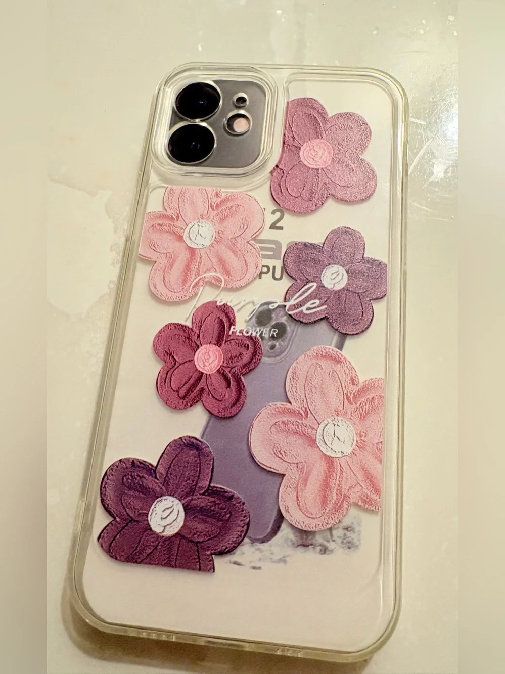 Clear Purple Pink Floral Pattern Back Case Cover for Apple iPhone 12